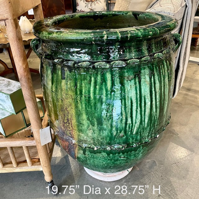 Handmade Rustic Large Pot with Drip Green Glaze, Morocco | 2