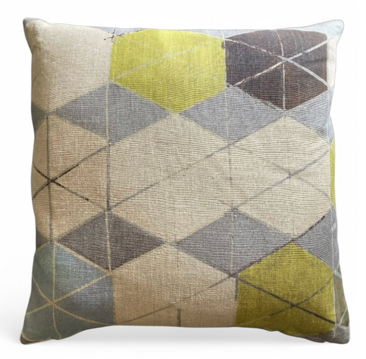 Custom 21" x 21" Pillow made from Hand Printed Geometric Pattern on Linen, Italy | B