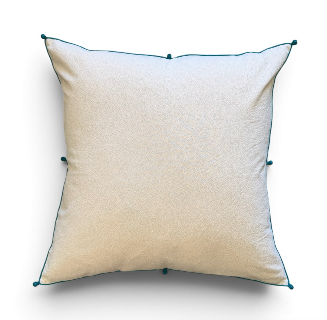 Valerie Barkowski 21" x 21" Cotton Pillow w/ Hand Knotted Accents, Morocco | Peacock