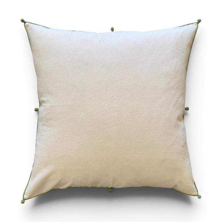 Valerie Barkowski 21" x 21" Cotton Pillow w/ Hand Knotted Accents, Morocco | Sage
