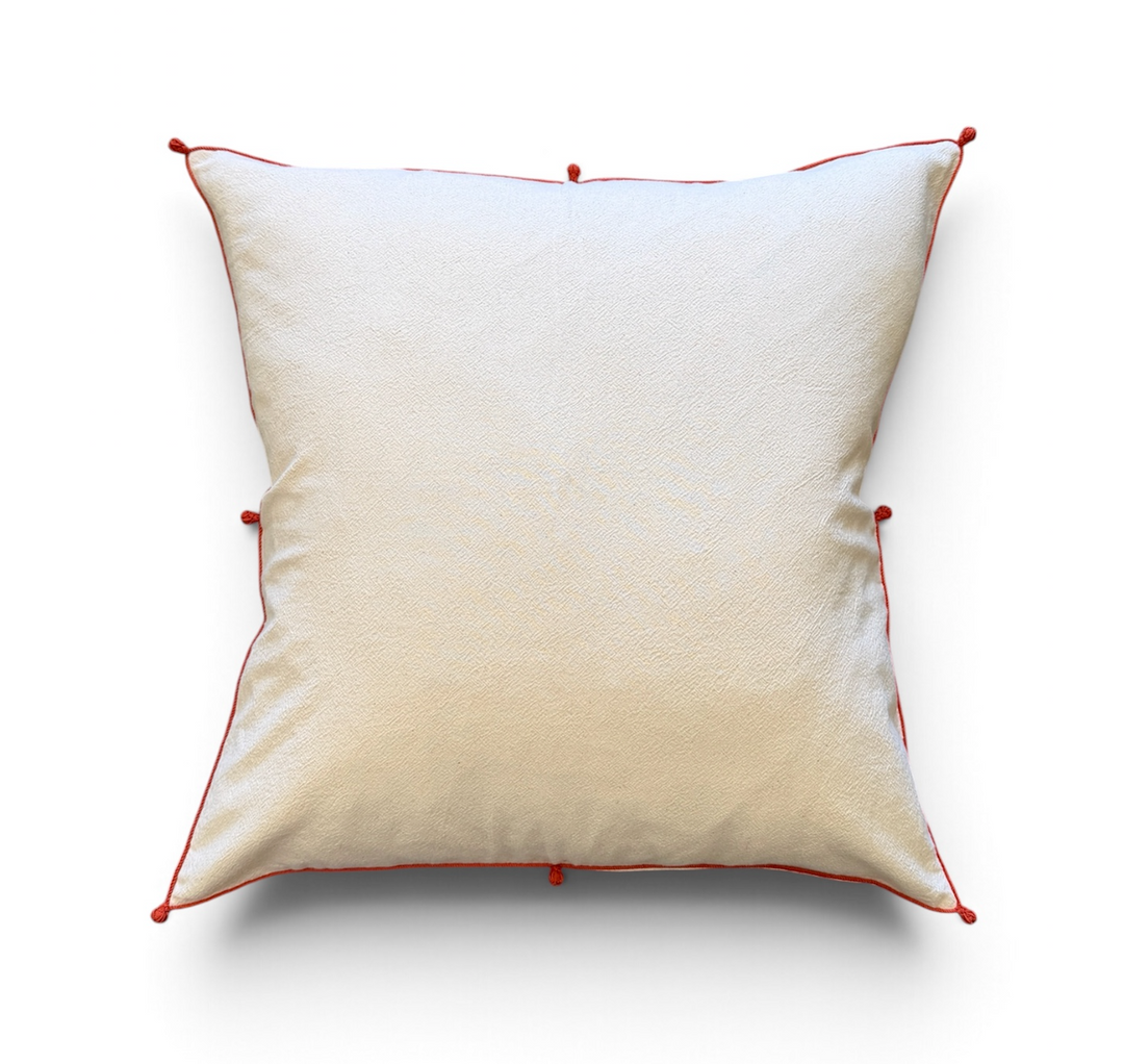 Valerie Barkowski 21" x 21" Cotton Pillow w/ Hand Knotted Accents, Morocco | Terracotta