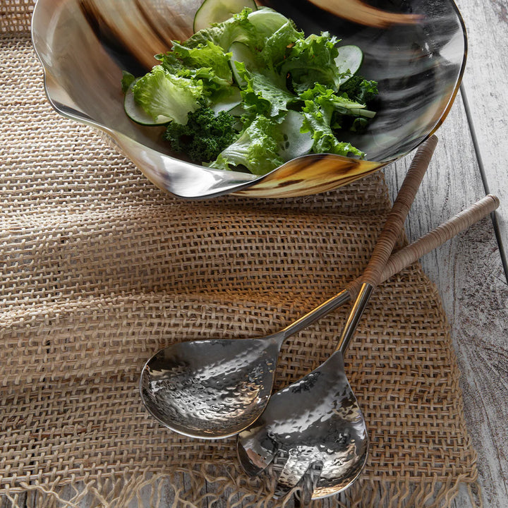Aquila Rattan Wrapped Hammered Stainless Serving Set