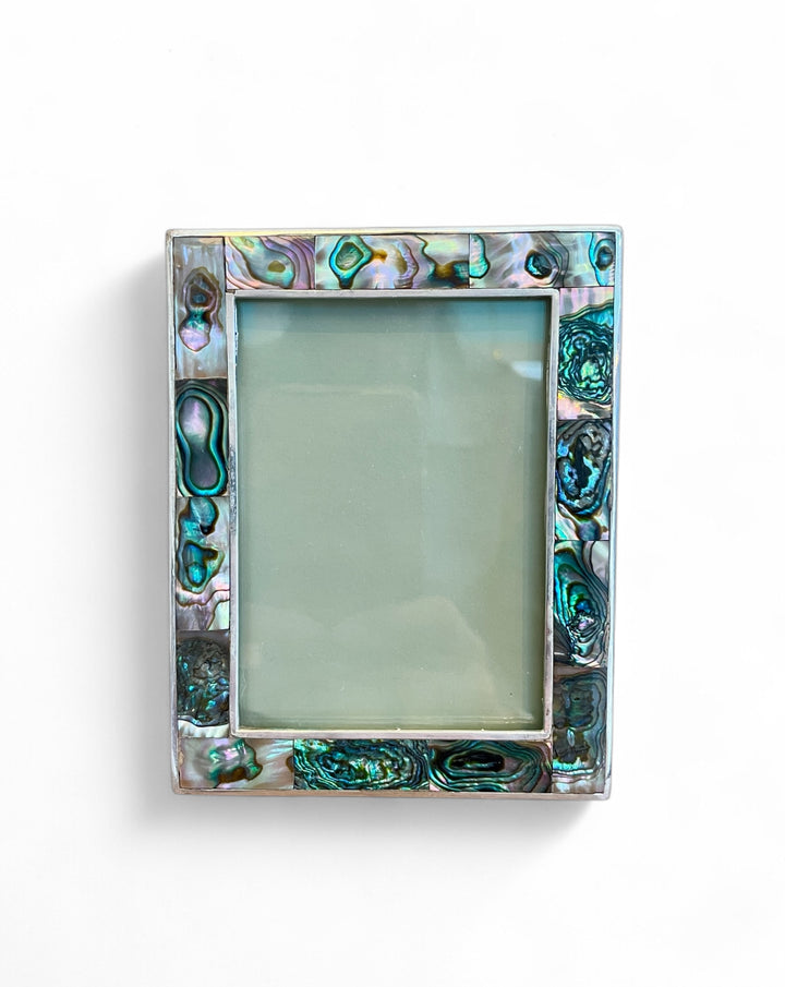 Vintage Inlaid Abalone + Silver Plate Frame w/ Rectangle  Opening | LG