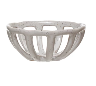 Handmade Stoneware Basket Bowl | White