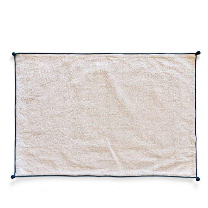 Valerie Barkowski Cotton Placemat w/ Hand Knotted Accents, Morocco | Teal