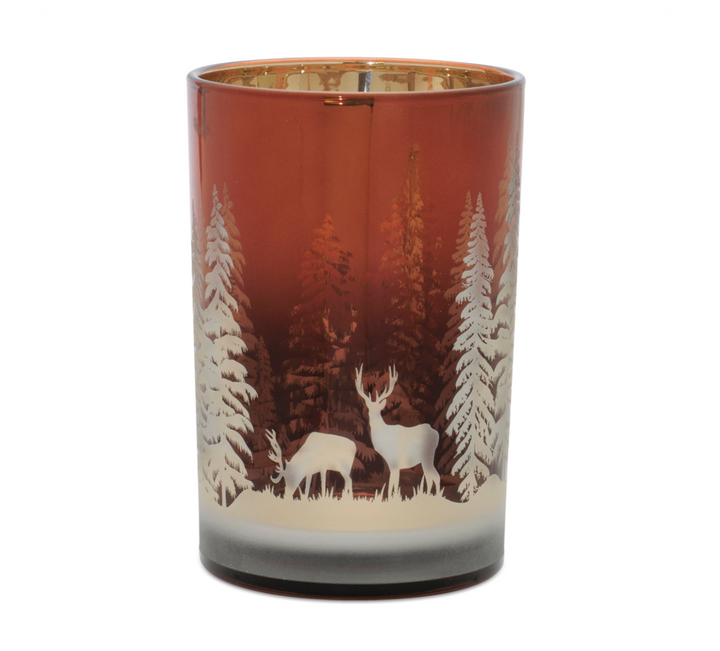 7" Red Glass Deer Candle Holder