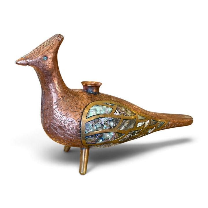Mid-Century Copper, Brass + Abalone Bird Candle Holder - Los Castillo, Mexico
