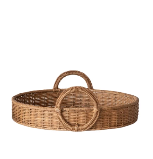 22" Decorative Woven Natural Rattan Tray w/ Circle Handles