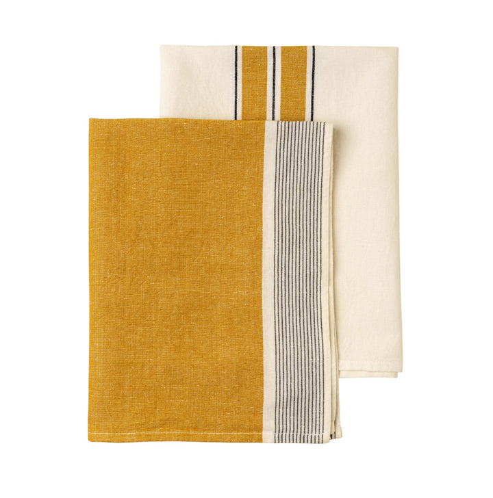 French Yellow Stripe Linen Tea Towels | Set of 2