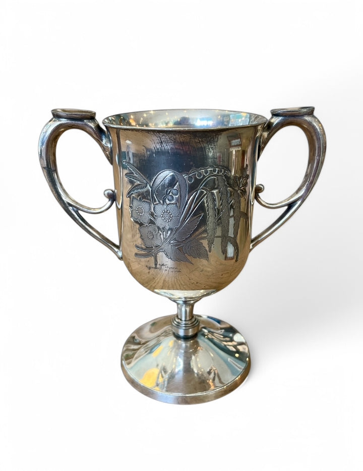 Vintage Meridian Silver Plate Footed Urn Vase w/ Debossed Floral Design