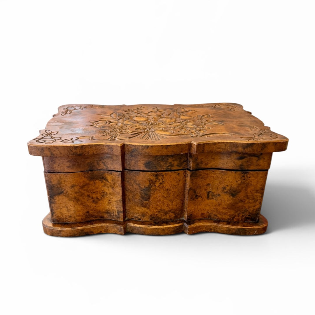 Large Antique Handcrafted  +  Carved Wood Keepsake Box