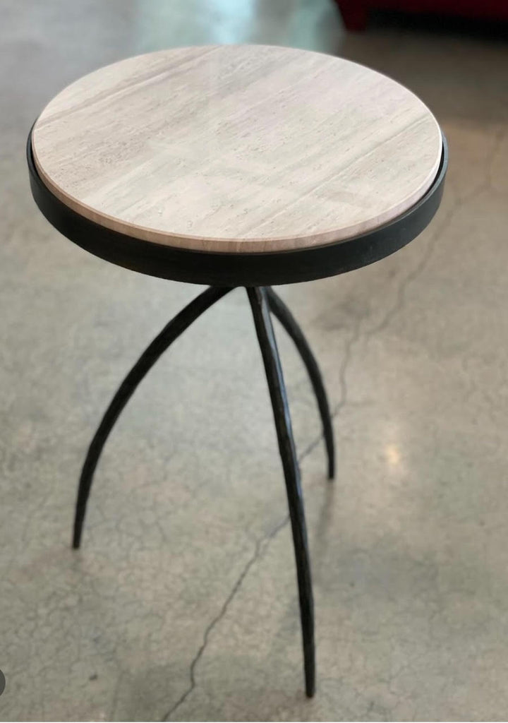 Tripod Hand-Forged Iron Table with Grey Marble Top