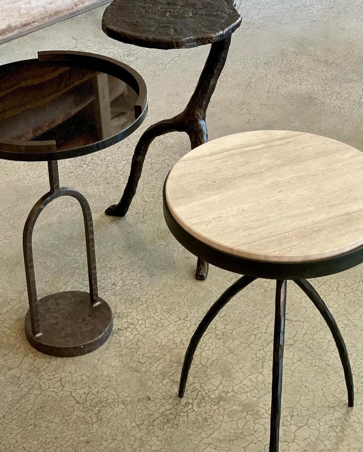 Tripod Hand-Forged Iron Table with Grey Marble Top