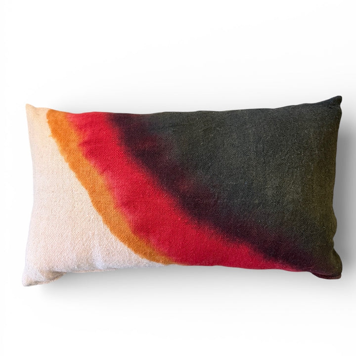 Custom 34" x 18" Pillow made from Homespun Wool Dip Dyed Fabric, Morocco | Red