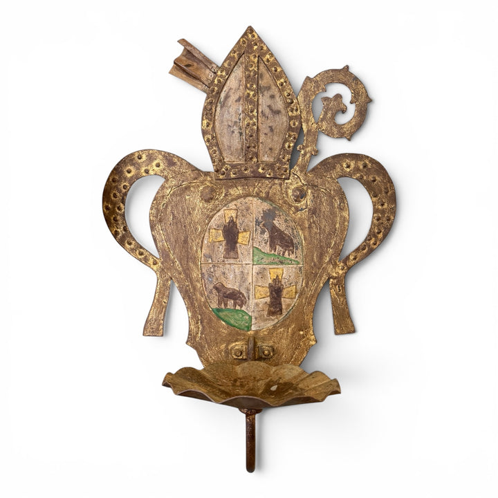 19th Century Spanish Revival Coat of Arms Iron Candle Sconce