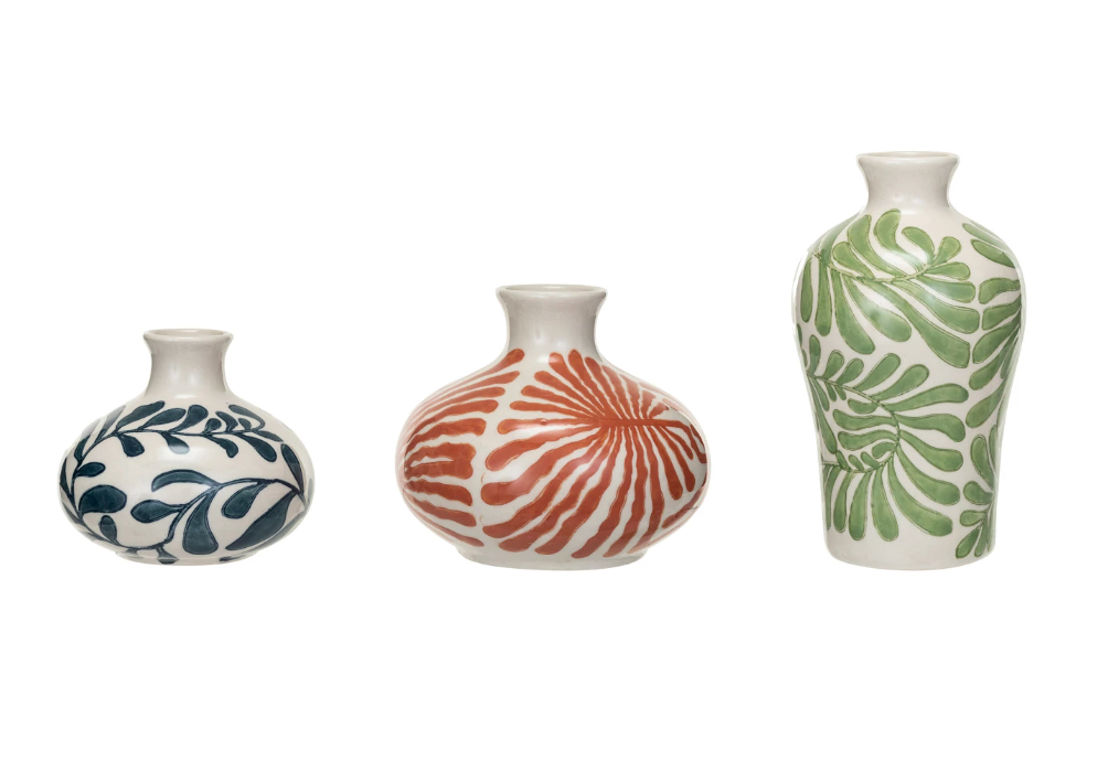 Hand-Painted Stoneware Vase | Green