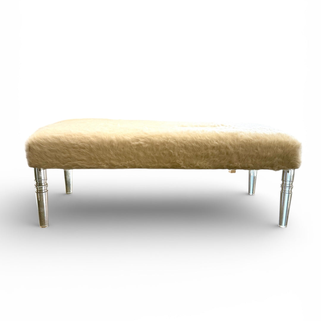 Custom Bench Newly Upholstered in a Wool / Alpaca Fabric, Italy with Lucite Legs