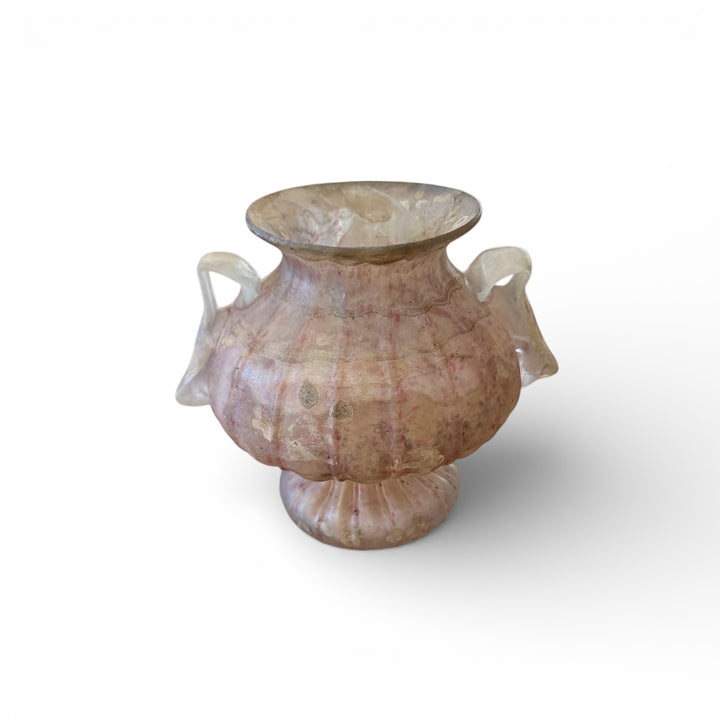 Vintage Murano Art Glass 'Unearthed' Iridescent Pink Urn Vase w/ Handles, Italy