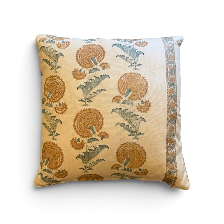 Custom 21" x 21" Pillow in a Michael Smith Jasper Block Printed Linen, Indian Flower