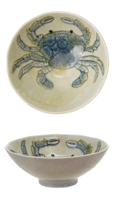 Hand-Painted Stoneware Bowl | Blue Crab