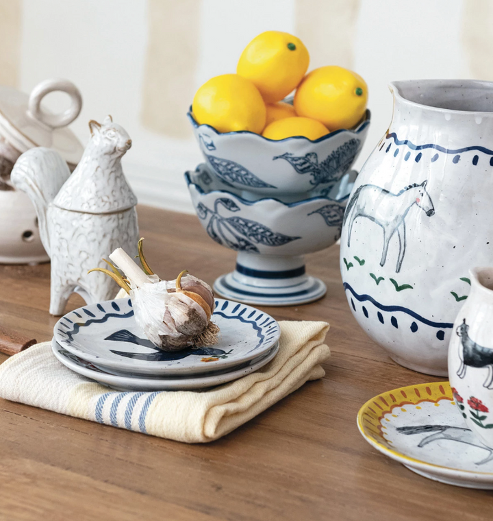 2-1/2 Quart Hand-Painted Stoneware Pitcher w/ Horse