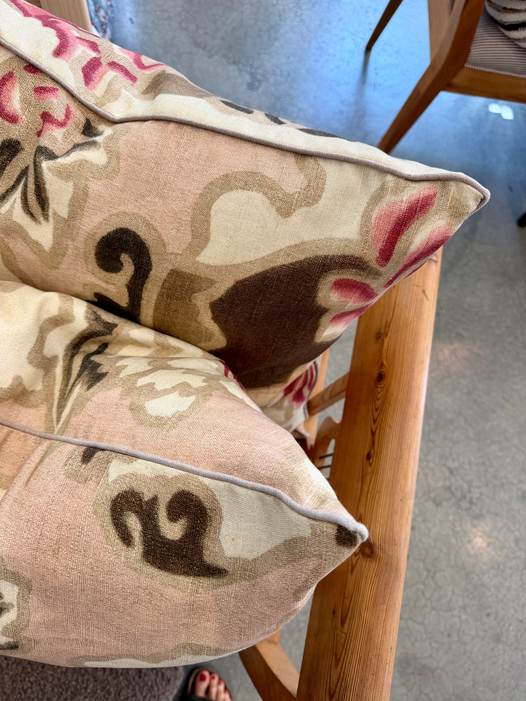 Custom 21" x 21" Pillow in a Pink, Brown + Cream Abstract Floral Linen/Cotton Blend
