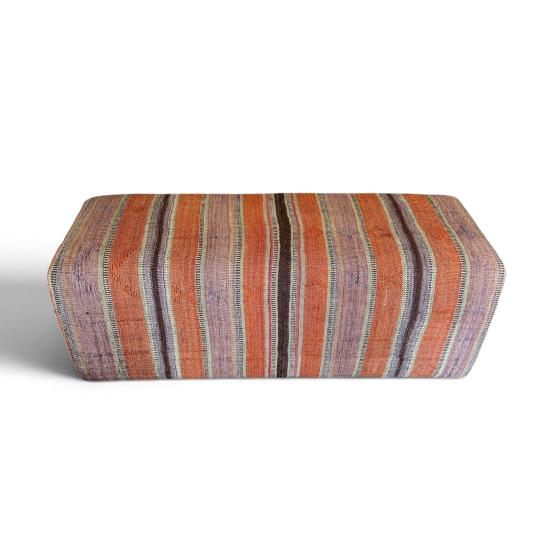 Custom Bench Newly Upholstered in Vintage Hand Woven Stripe Rug, Turkey