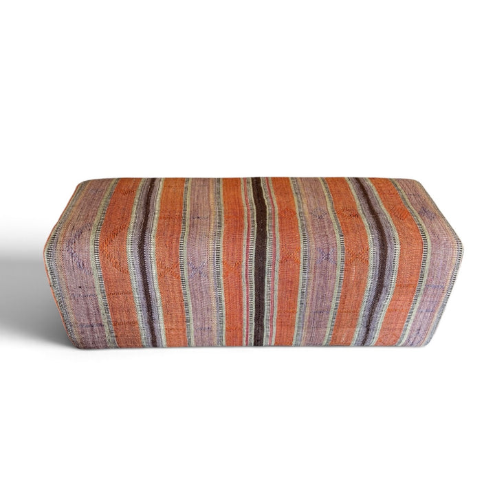 Custom Bench Newly Upholstered in Vintage Hand Woven Stripe Rug, Turkey