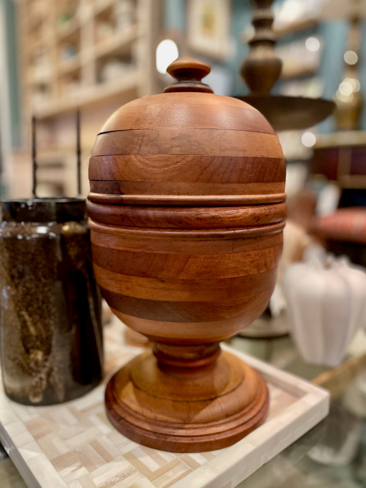 Vintage Large Hand-Turned Wood Ball Box