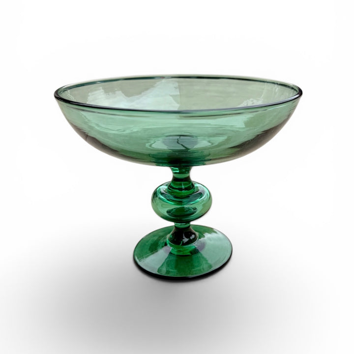 Vintage Handblown Green Glass Footed Display Bowl
