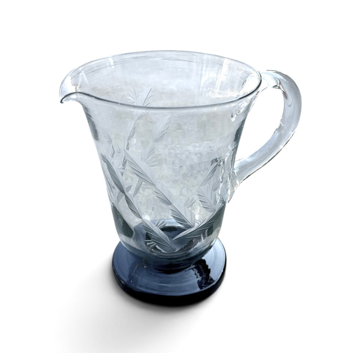 Vintage Handblown + Etched Glass Juice Pitcher w/ Amethyst Base