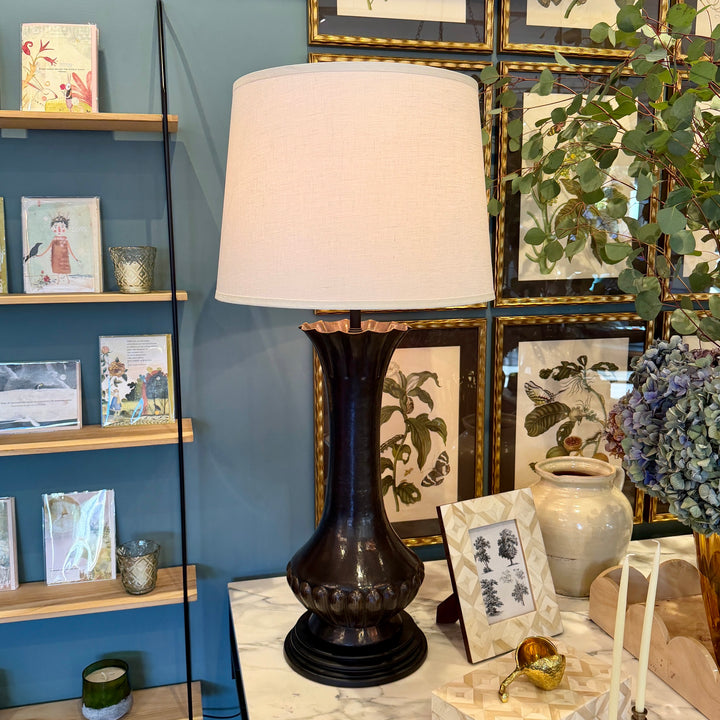 Tall Vintage Hand-Hammered Bronze Table Lamps | Pair