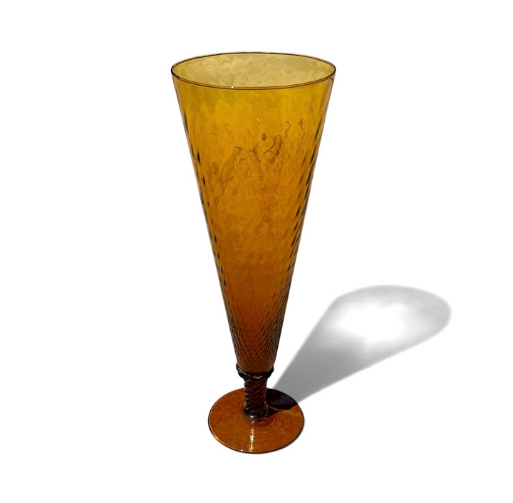 Vintage Handblown Amber Glass Trumpet Vase