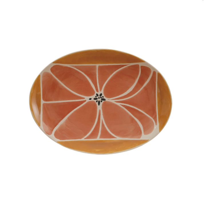 Oval Stoneware Platter with Wax Relief Design