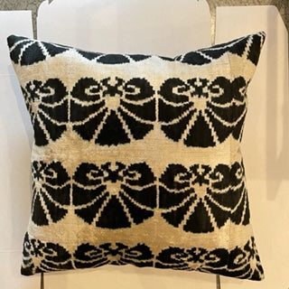 Custom 20" x 20" Pillow in Vintage Silk Velvet Fabric from Morocco  | Black