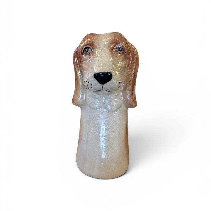 6.25" Hand-Painted Stoneware Dog Vase | D