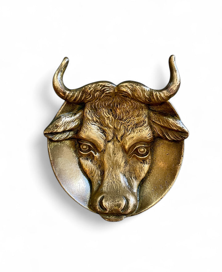 Vintage Cast Brass Bull's Head Trinket Dish