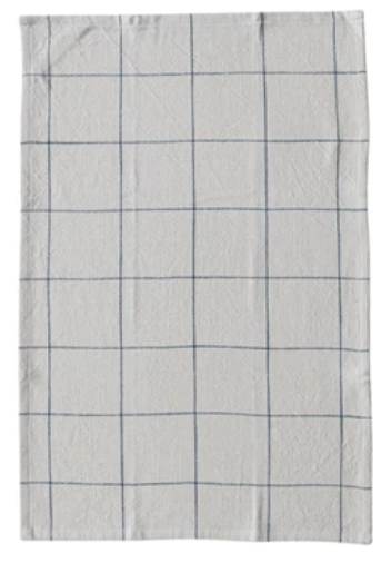 Woven Cotton Printed Tea Towel with Grid Pattern | Blue