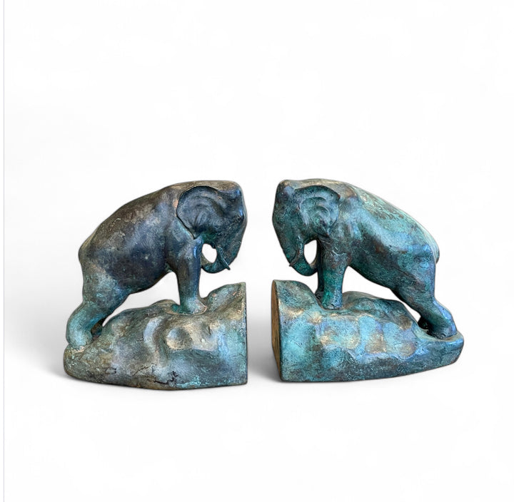 Art Deco Bronze Charging Elephant Bookends, c 1940 | Pair