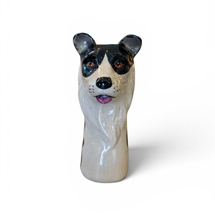 6.25" Hand-Painted Stoneware Dog Vase | C