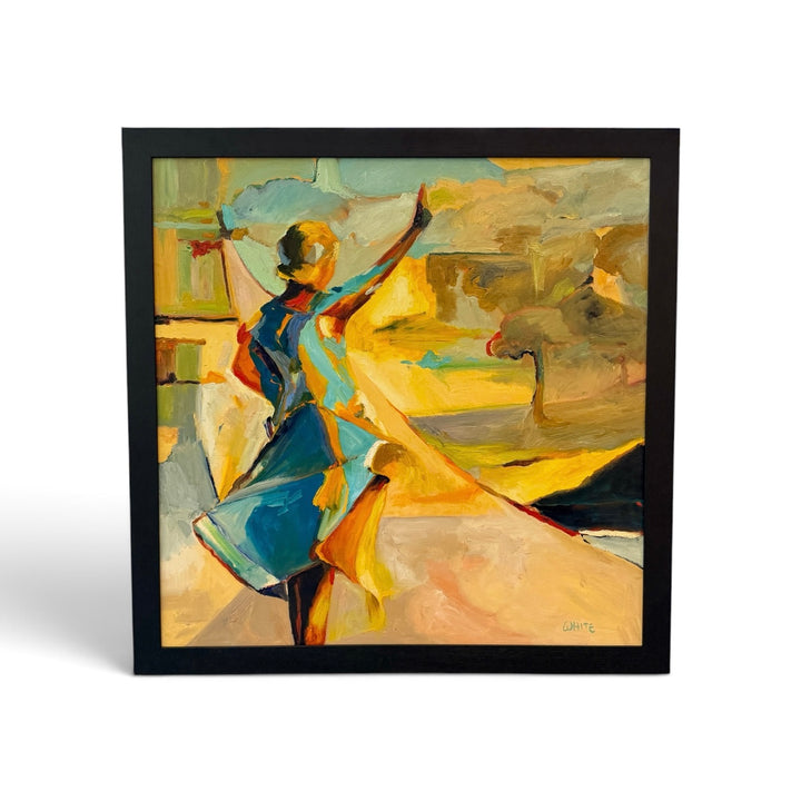 Vintage Abstract Oil Painting of a Woman Waving