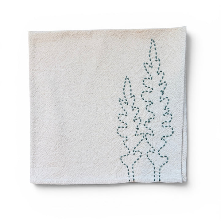 Valerie Barkowski Cotton Napkin w/ Hand-Stitched Ferns Morocco | French Blue