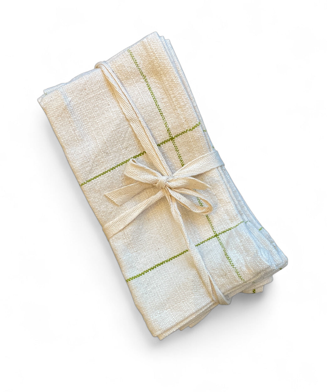 Woven Cotton Napkins with Grid Pattern, Green | Set of 4