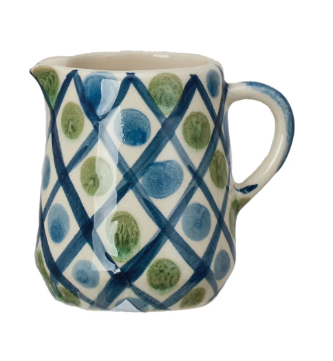 5 oz. Hand-Painted Stoneware Creamer w/ Pattern | Blue