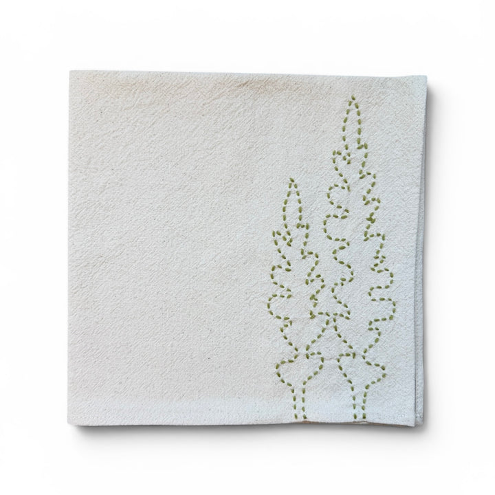 Valerie Barkowski Cotton Napkin w/ Hand-Stitched Ferns, Morocco | Wasabi