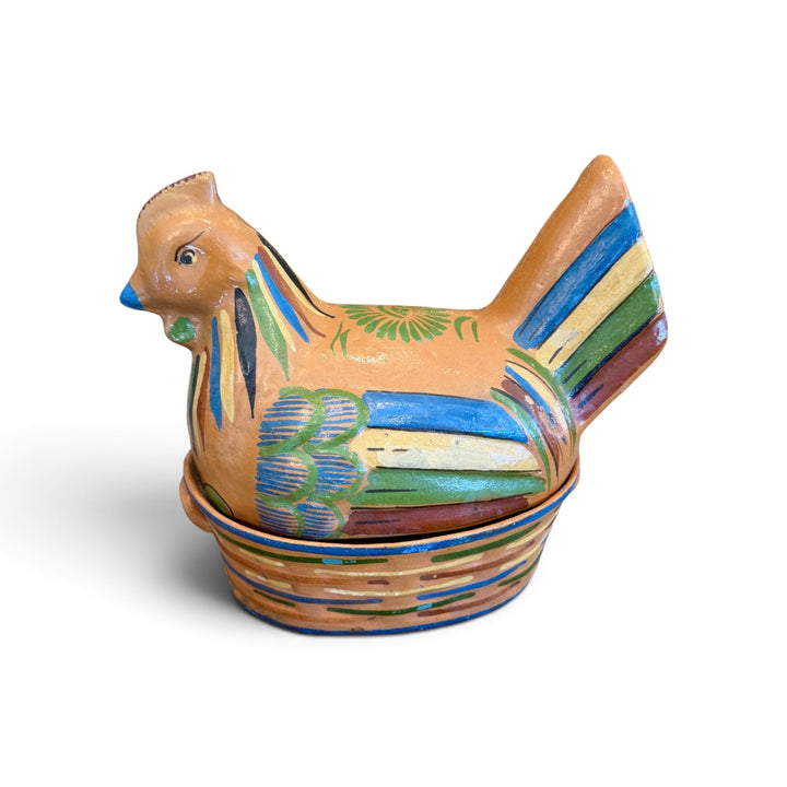Vintage Mexican Tlaquepaque Folk Art Pottery Hen Covered Casserole | A