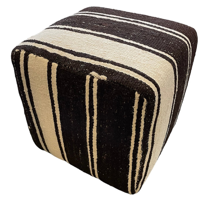 Custom 18" x 18" x 18" Cube Stool, Upholstered in a Vintage Hemp  + Camel Hair Rug
