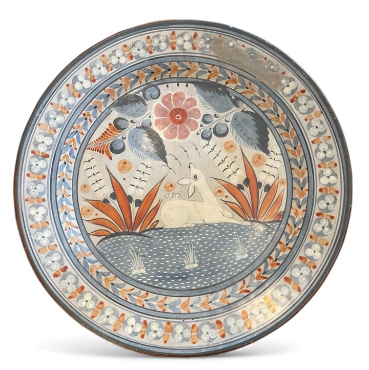 Vintage Hand-Painted Folkart Terracotta Platter / Wall Hanging