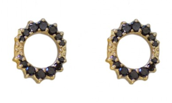 Shaesby - Oval 14k Yellow Gold and Black Diamond Pave Studs