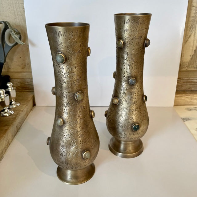 Vintage Pair of Brass Black Etched Vases – HensTeethTrading